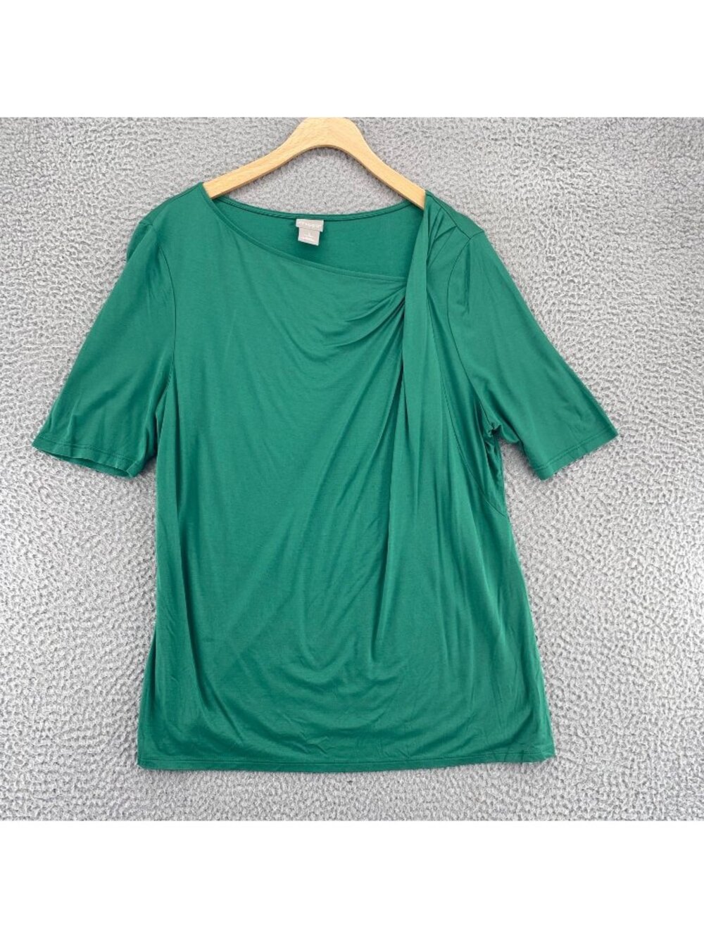 Chicos Top Womens Large Green Elbow Sleeve Asymmetric Boat Neck Stretch Knit Tee